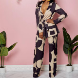 Casual Printed Lace-up Suit Straight Pants Suit