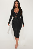 Autumn And Winter Lace-up Ruffled Half-length Skirt Slim And Sexy Two-piece Set