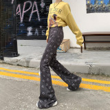 Fashionable High-waisted Slim Fit Floor-length Bootcut Pants