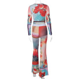 New Autumn And Winter Fashionable Printed Bell Bottoms Two-piece Set