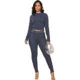 Fashionable Round Neck Long Sleeve Printed Two-piece Set