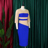 Fashionable Tongle Quarter-sleeved Color-blocked Hip Dress