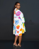 Fashionable Painted Printed V-neck Long-sleeved Dress