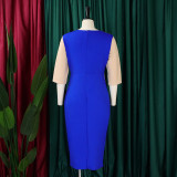 Fashionable Tongle Quarter-sleeved Color-blocked Hip Dress