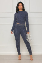 Fashionable Round Neck Long Sleeve Printed Two-piece Set