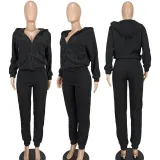 Fashionable Casual Hooded Rice Velvet Two-piece Set