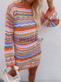 Stylish Knitted Rainbow Stripe Dress