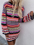 Stylish Knitted Rainbow Stripe Dress
