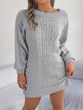 Fashionable Twist Lantern Sleeve Straight Sweater Dress