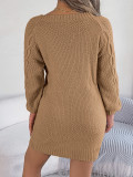 Fashionable Twist Lantern Sleeve Straight Sweater Dress