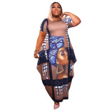Positioned Printed Pockets Plus Size Loose Dress
