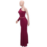 Sexy Elegant Solid Color One Shoulder Dress