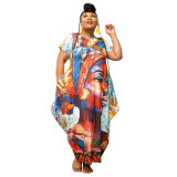 Positioned Printed Pockets Plus Size Loose Dress