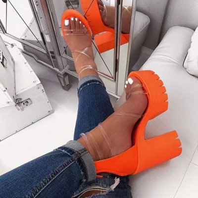 Thick High Heel Buckle Large Size Strappy Sandals