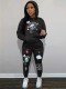 Autumn And Winter Velvet Printed Hooded Sweatshirt And Pants Two-piece Set