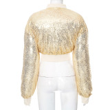 Fashionable Sequined Short Thick Coat