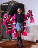 Fashionable Casual Women's Knitted Fringed Long Coat (Including Scarf)