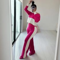 Fashionable Contrasting Color Splicing Casual Two-piece Set