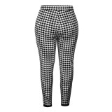 Autumn And Winter Houndstooth Print Patchwork Slim Pencil Pants
