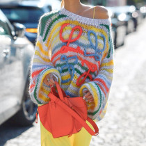 Colorful Striped Contrasting Pullover Knitted Sweater