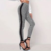Autumn And Winter Houndstooth Print Patchwork Slim Pencil Pants