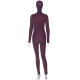 Long-sleeved High-neck Backless Jumpsuit With Free Headgear