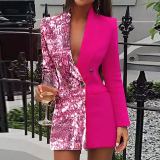 Sexy Deep V Two-color Stitching Printed Small Suit