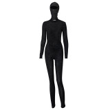 Long-sleeved High-neck Backless Jumpsuit With Free Headgear