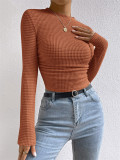 Solid Waffle Knit Pleated Side T-shirt