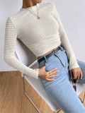 Solid Waffle Knit Pleated Side T-shirt