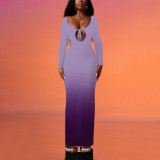 Gradient Slim Backless Long Bag Hip Dress