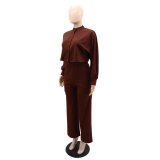 Long-sleeved Cardigan Top And Fashionable High-waisted Trousers Two-piece Set