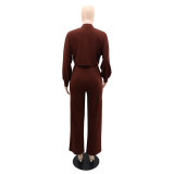 Long-sleeved Cardigan Top And Fashionable High-waisted Trousers Two-piece Set