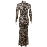 Fashionable Hip-hugging Leopard Print Slim Dress