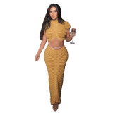 Sexy Knitted See-through Low Waist Hip Skirt Suit