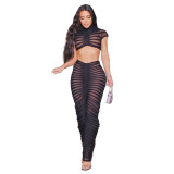 Sexy Knitted See-through Low Waist Hip Skirt Suit