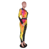 Sexy Colorful Splash Ink Casual Two-piece Set