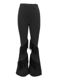 Fashionable British Style Casual Flared Pants With Tassels