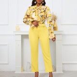 Fashionable Printed Strappy Top High Waist Trousers Suit
