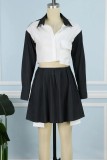 Autumn And Winter Fashionable Lapel Sexy Striped Pleated Skirt Two-piece Set