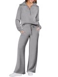 Casual Sports Zipper Sweatshirt Wide-leg Pants Two-piece Set