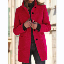 Retro Solid Color Buttoned Stand Collar Jacket