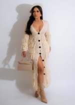 Fashionable Sweater Tassel Sexy V-neck Knitted Dress