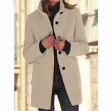 Retro Solid Color Buttoned Stand Collar Jacket