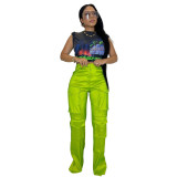 Fashionable Casual Solid Color Multi-pocket Overalls