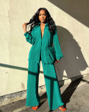 Solid Color Pleated Long-sleeved Two-piece Set