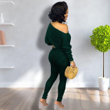 Sexy One-shoulder Tight Solid Color Two-piece Set