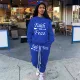 Fashionable Letter Print Sports Sweatshirt Two-piece Set