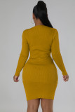 Fashionable Round Neck Knitted Slim Fit Dress