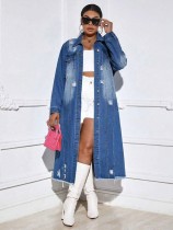Distressed Long Sleeve Denim Windbreaker Jacket Cardigan Denim Cape